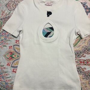 White pucci teardrop cutout T shirt